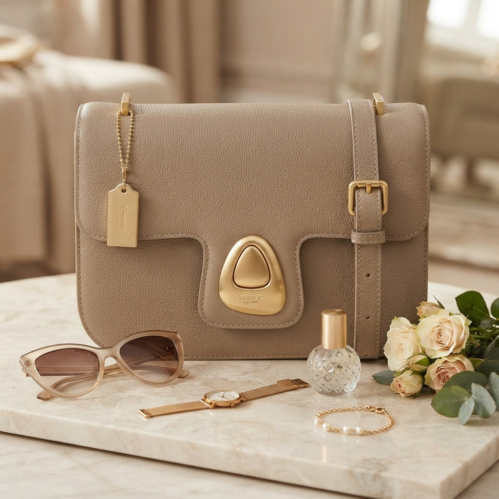 Moncrief Beige Pebble Clasp Crossbody bag