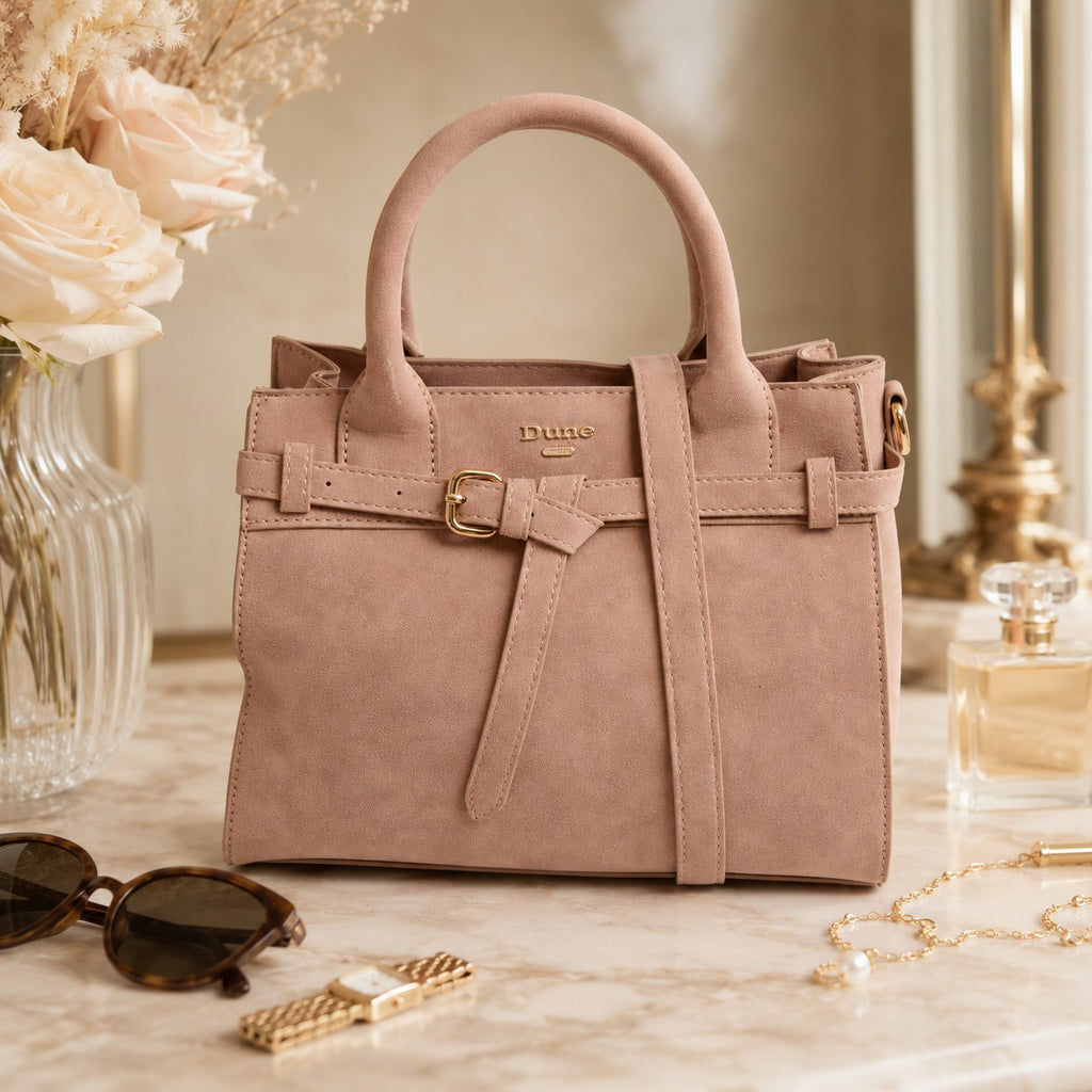 Dune London Peach Faux Suede Satchel Handbag