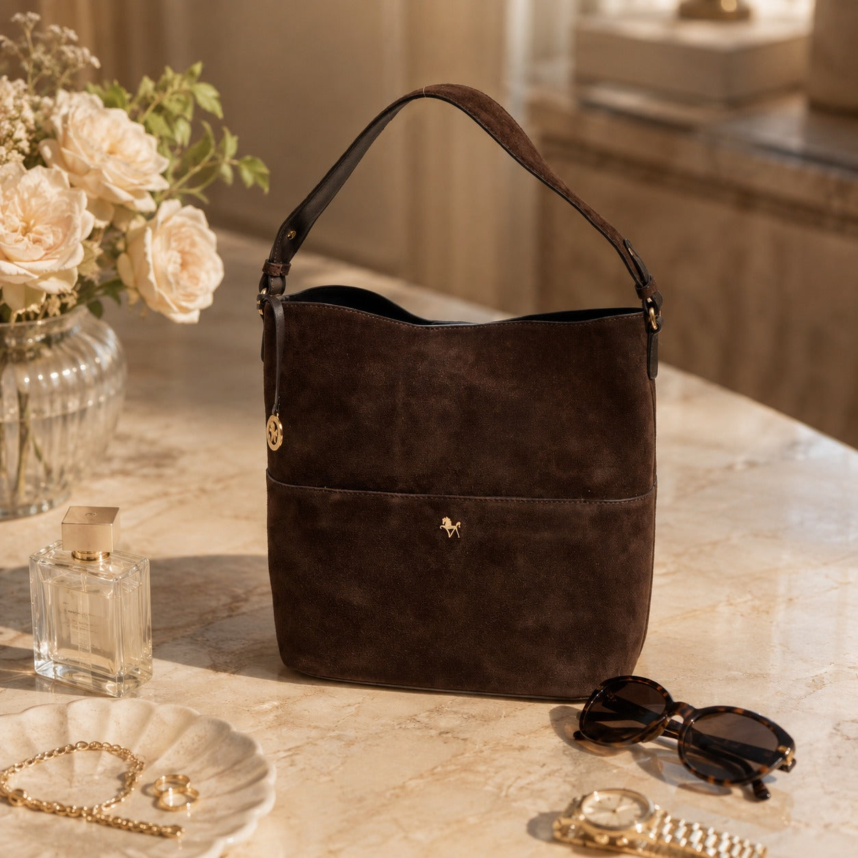 Silviano Brown Suede Shoulder Bag