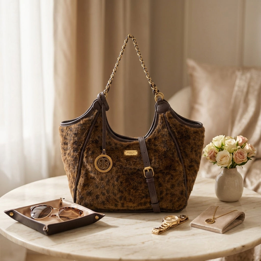 Bessie London Brown Leopard Hobo Bag