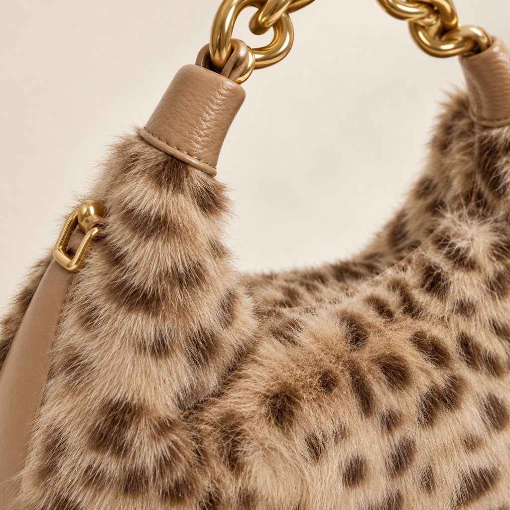 Bessie London Brown Faux Fur Shoulder Bag