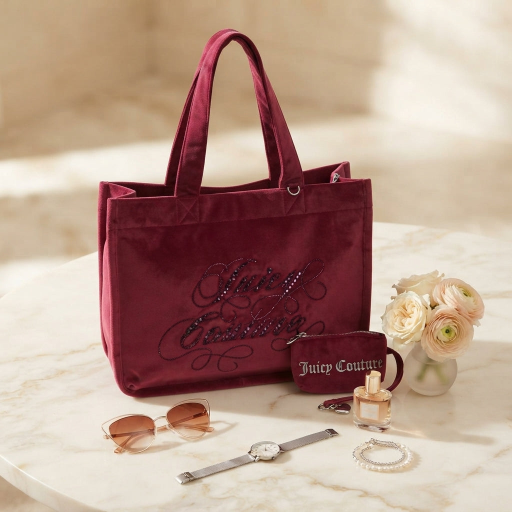 Juicy Couture Pink Embellished Logo Tote Bag