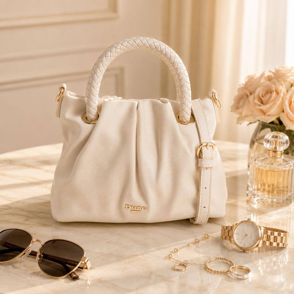 Dune London Cream Faux Leather Dovecot Handbag