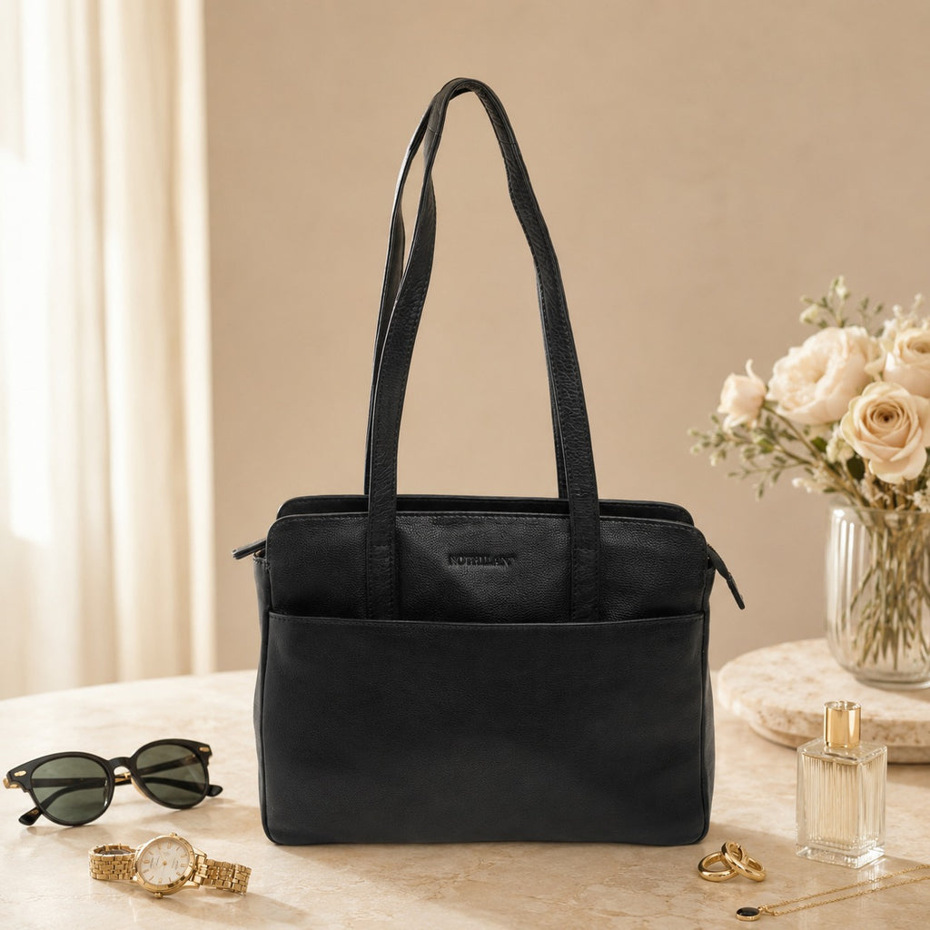 Rowallan Black Leather Handbag