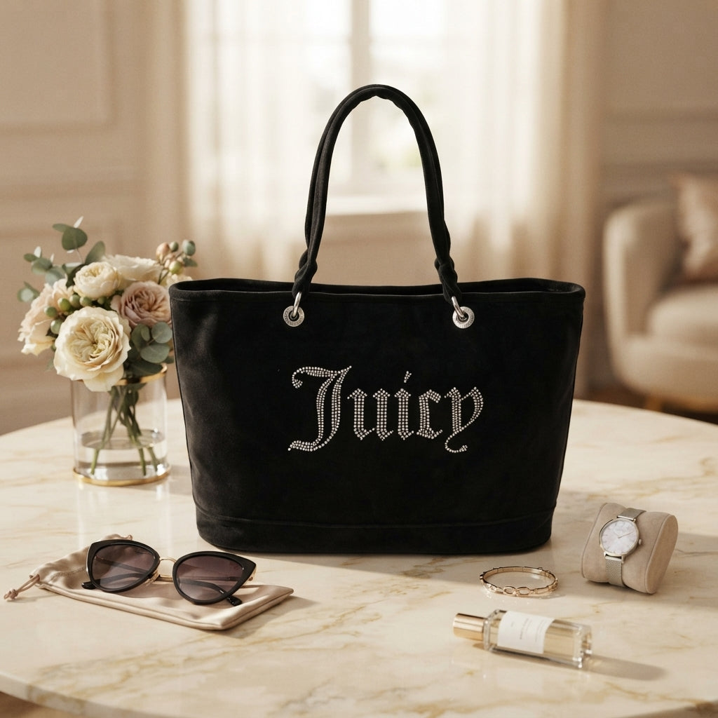 Juicy Couture Black Velour Tote Bag