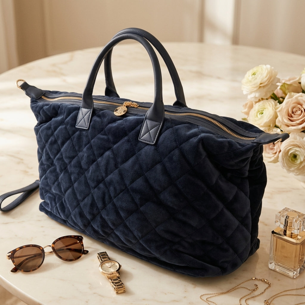 Juicy Couture Navy Quilted Tote Bag, Velour Weekender