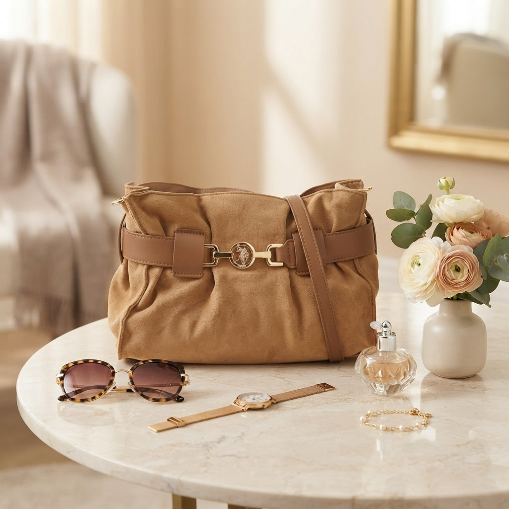 U.S. Polo Assn. Tan Suede Shoulder Bag