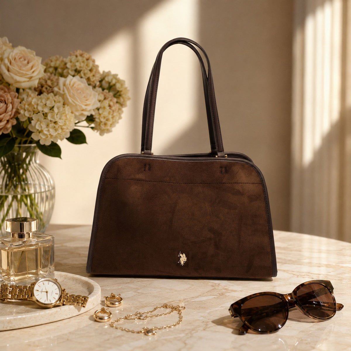 U.S. Polo Assn. Brown Jones Faux Suede Handbag