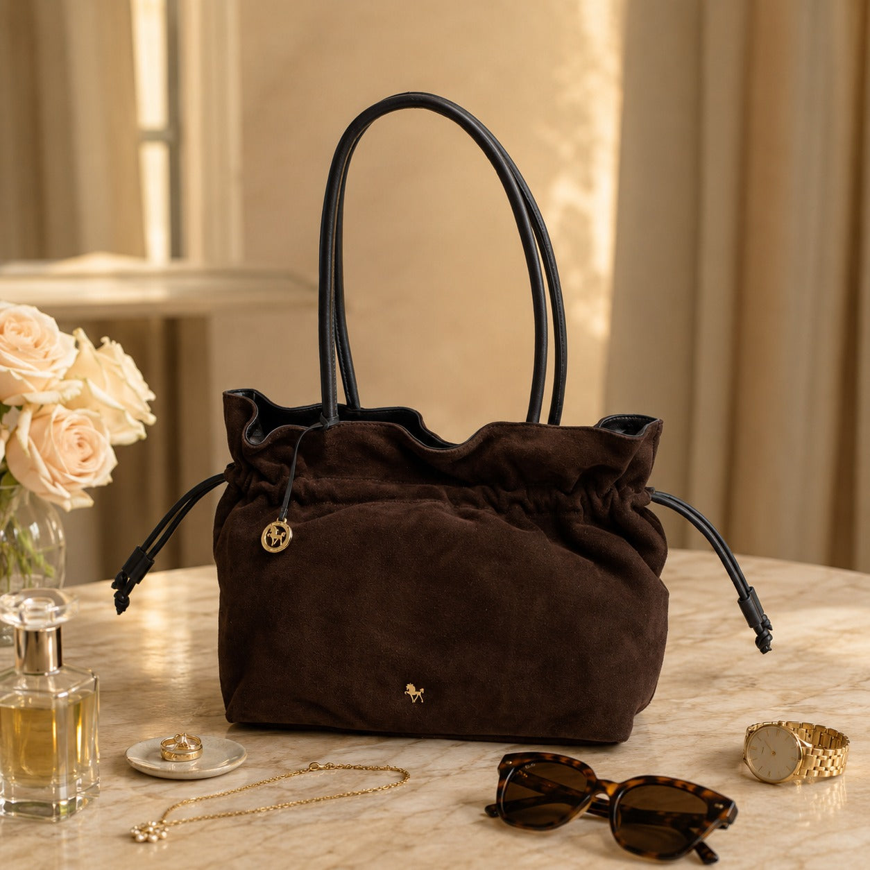 Silviano Chocolate Suede Shoulder Bag