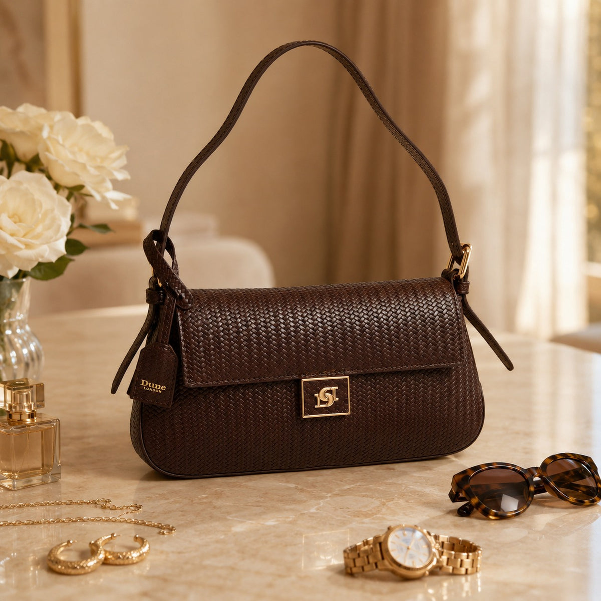 Dune London Brown Weave Shoulder Bag