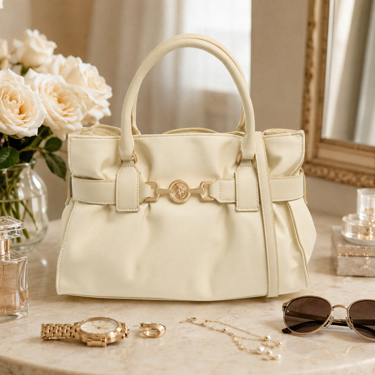 U.S. Polo Assn. Cream Jane Cinched Handbag