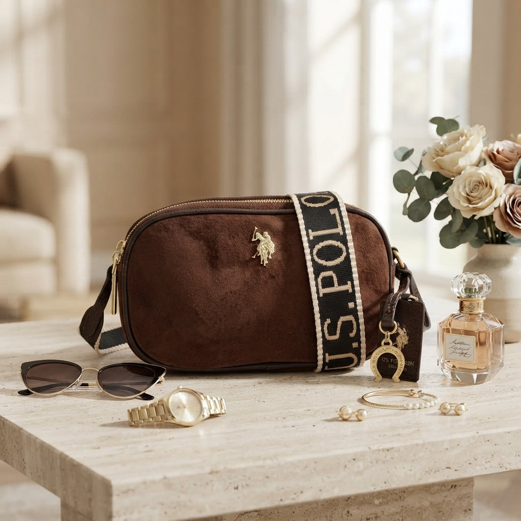 U.S. Polo Assn. Brown Double Compartment Cross Body Bag