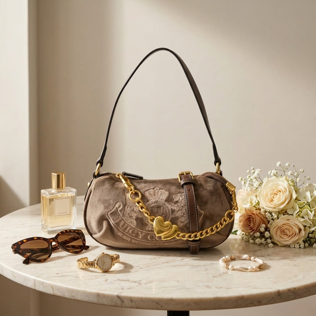 Juicy Couture Brown Velour Shoulder Bag