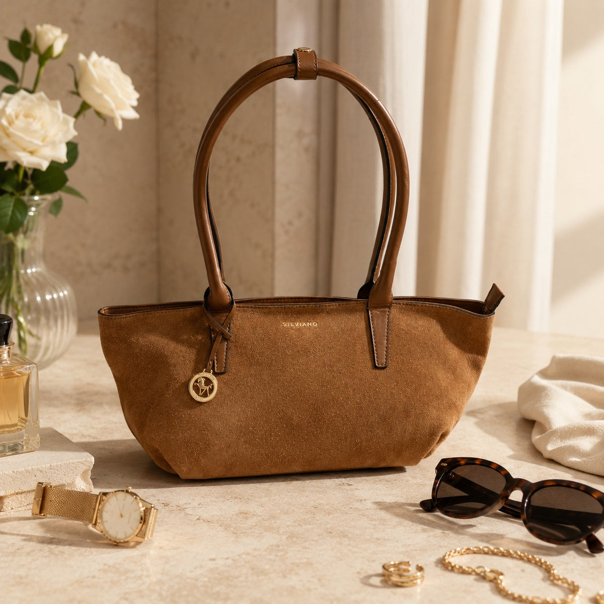 Silviano Brown Suede Shoulder Bag