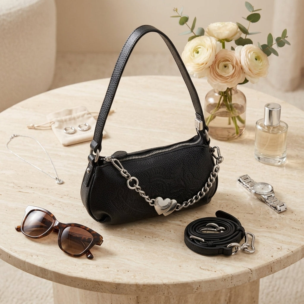 Juicy Couture Black Crest Logo Baguette Bag