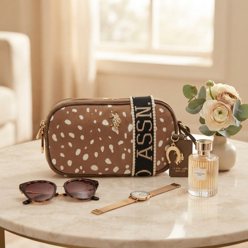 U.S. Polo Assn. Brown Polka Dot Crossbody Bag