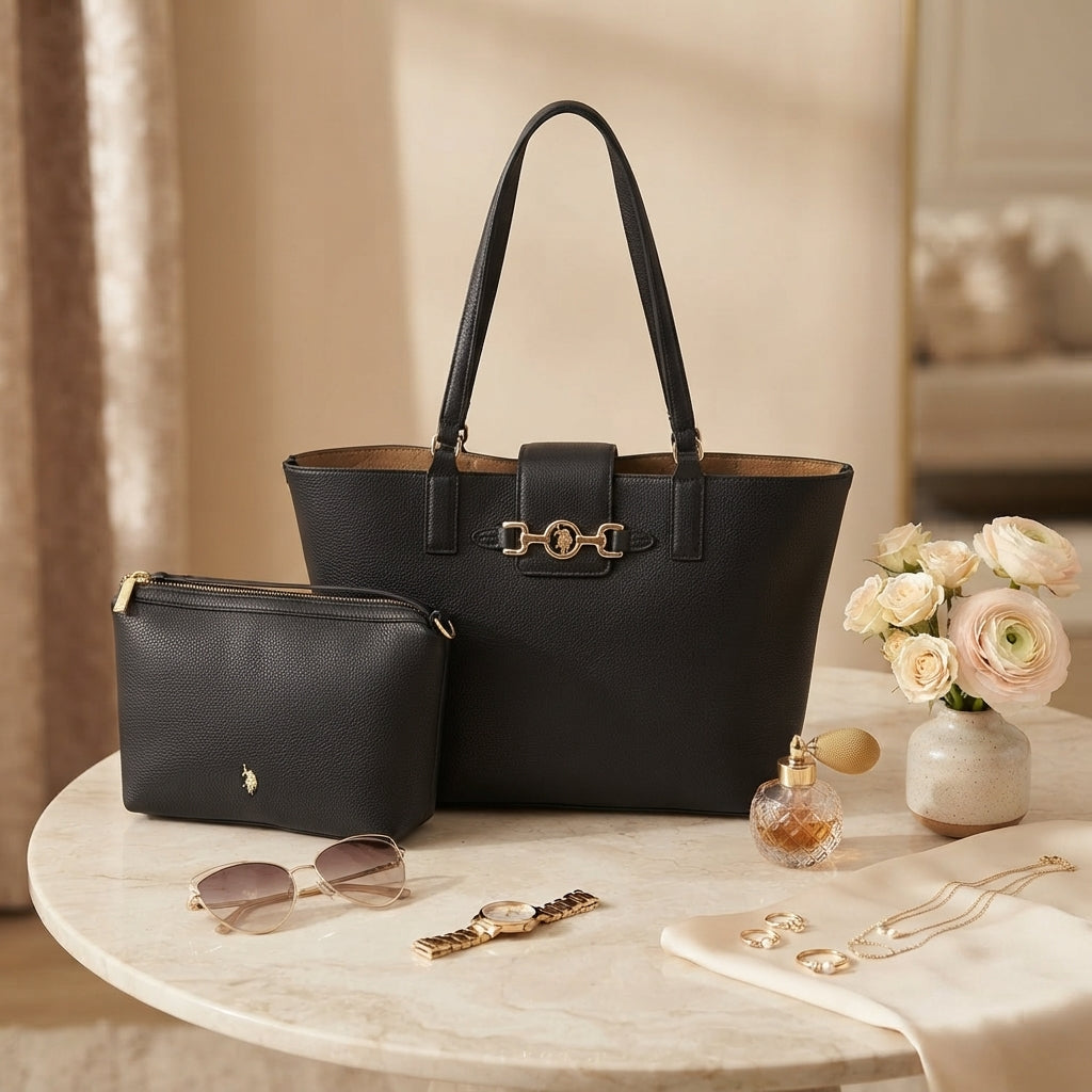 U.S. Polo Assn. Black Ascot Tote Bag With Pouch