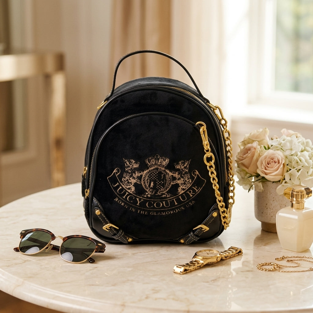 Juicy Couture Black Velour Backpack