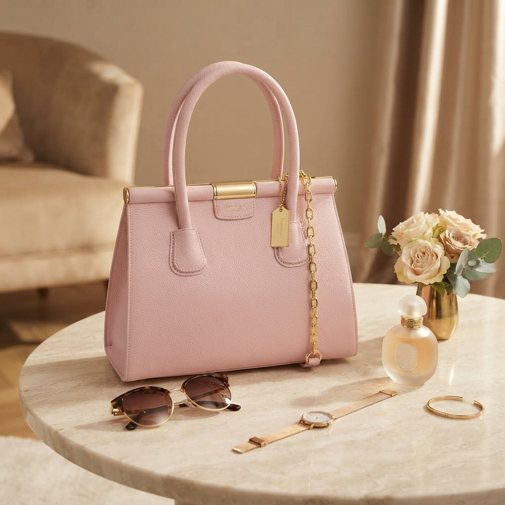 Moncrief Ballet Pink Leather Vicky Structured Tote Bag