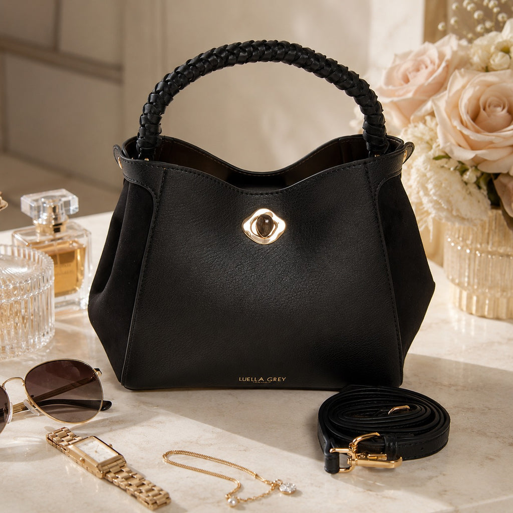 Luella Grey Black Bucket Handbag