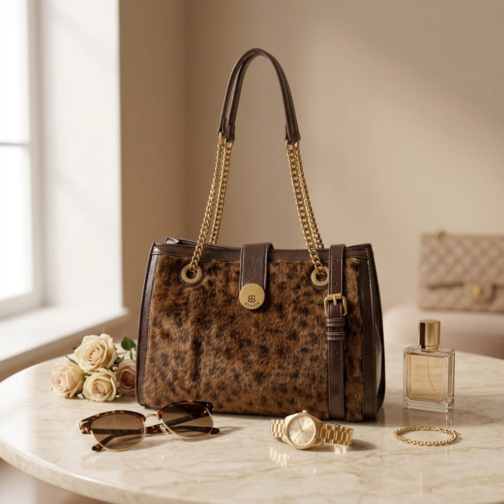 Bessie London Brown Leopard Tote Bag