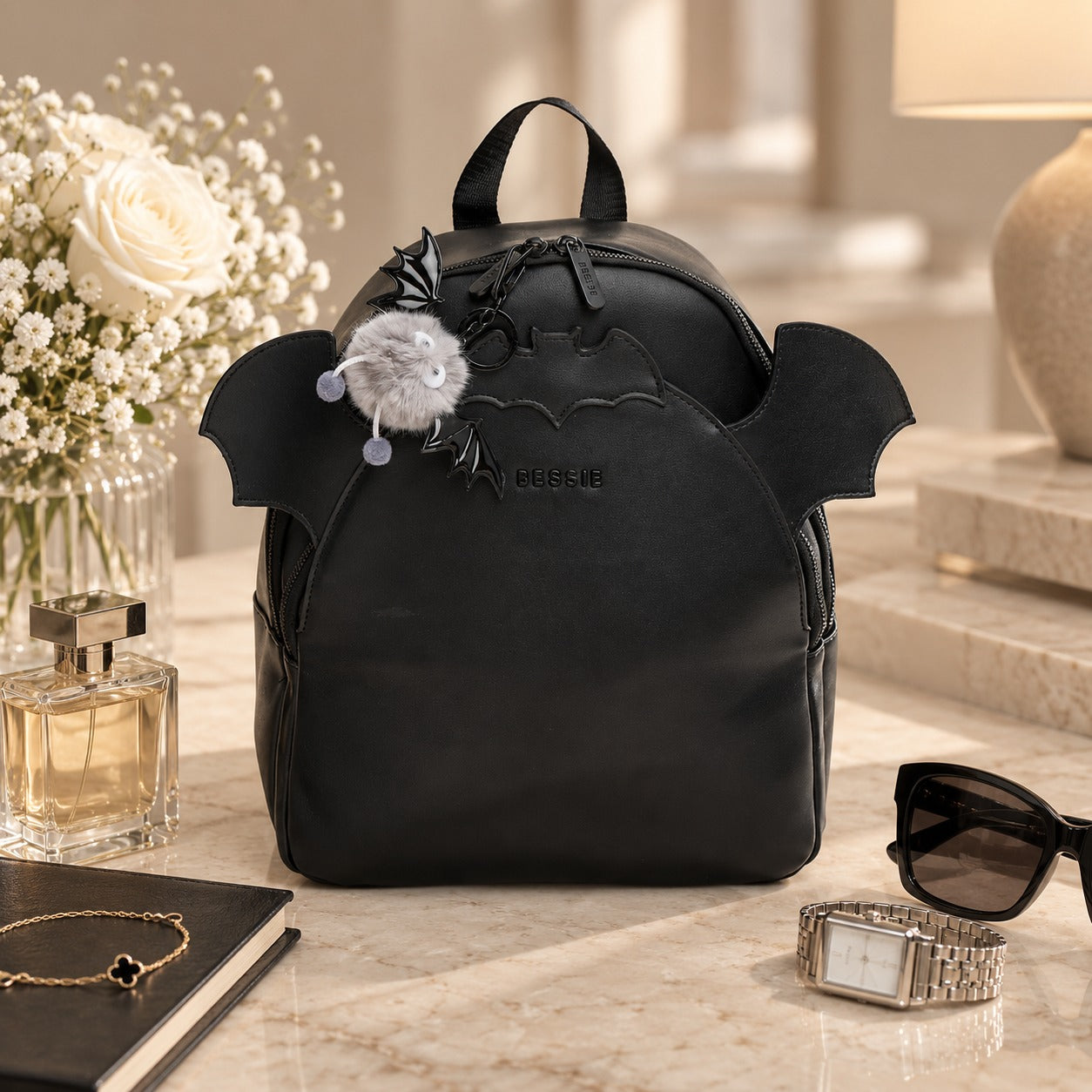 Bessie London Black Bat Backpack
