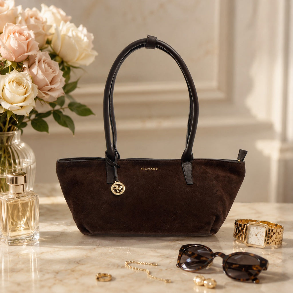Silviano Dark Brown Suede Shoulder Bag