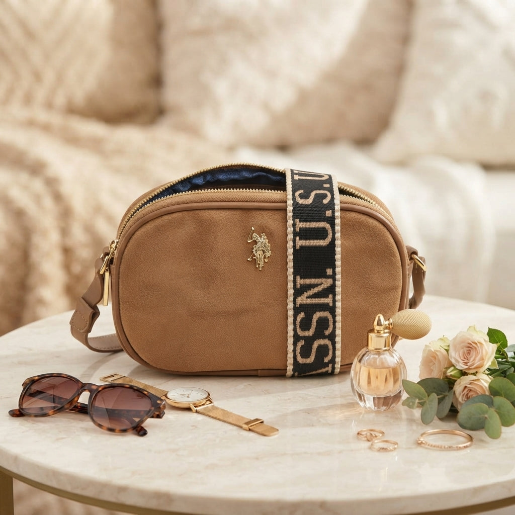 U.S. Polo Assn. Tan Suede Crossbody Bag