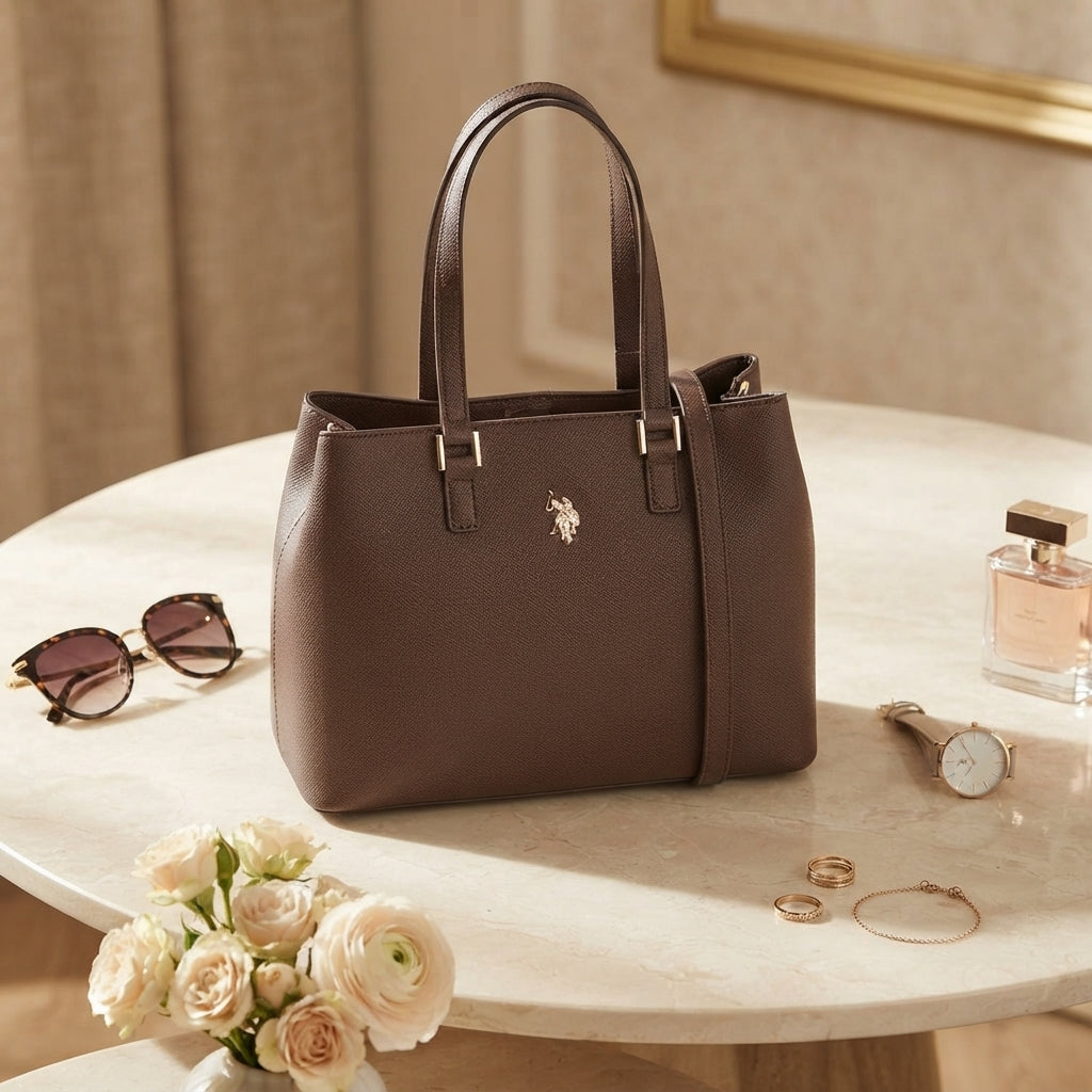 U.S. Polo Assn. Dark Brown Structured Jones Tote Bag