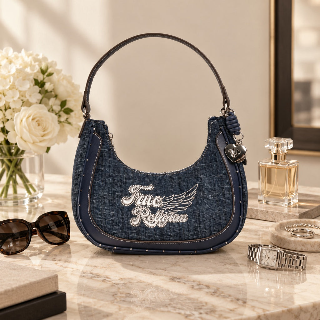 True Religion Blue Denim Shoulder Bag