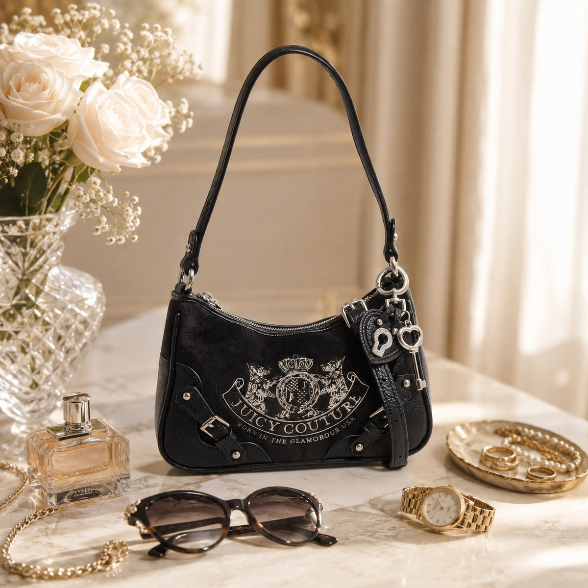 Juicy Couture Black Velour Shoulder Bag