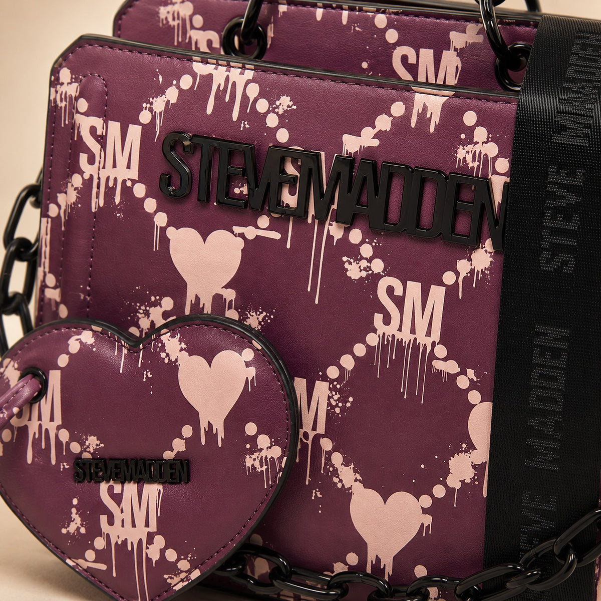 Steve Madden Purple Dripping Heart & Logo Cross Body Bag