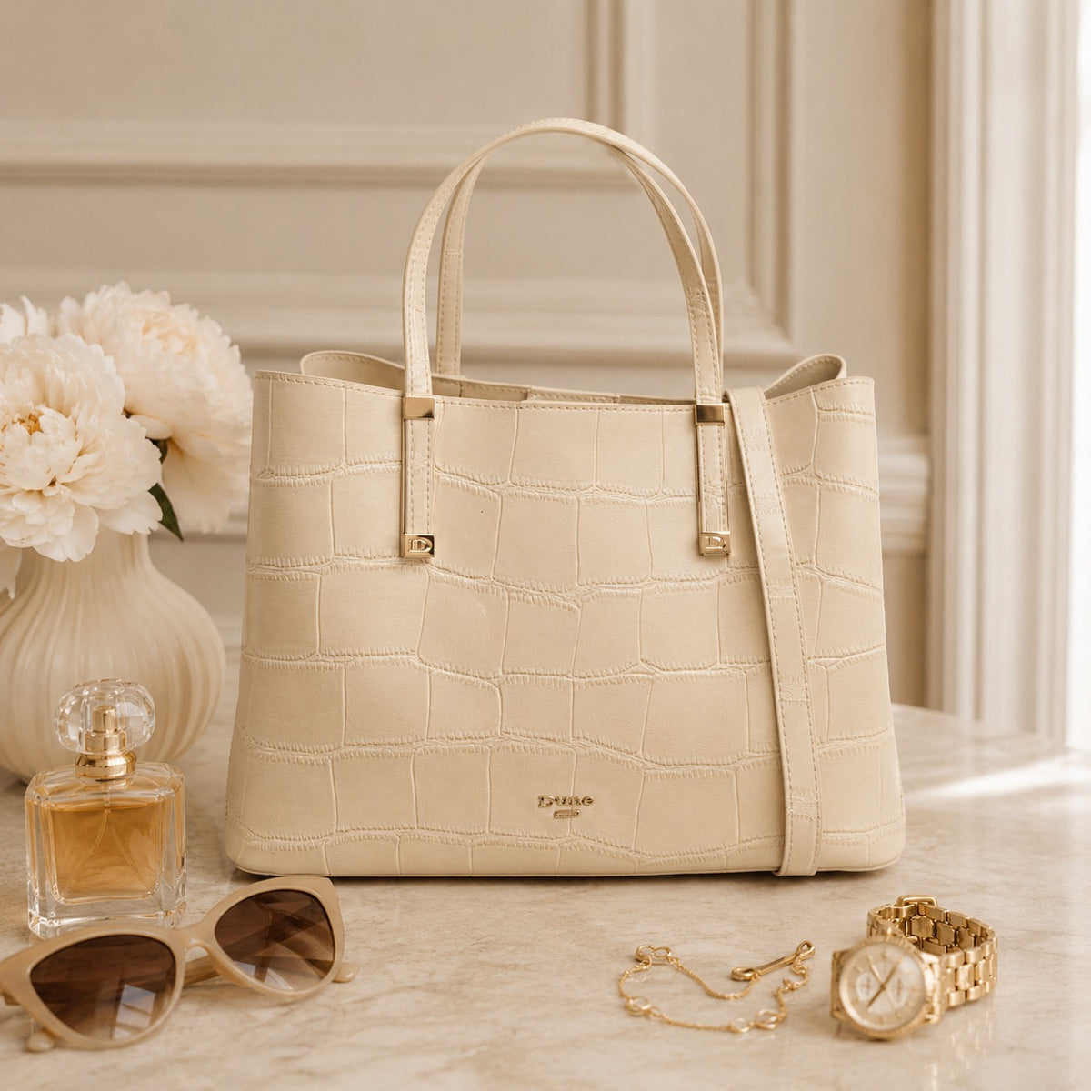 Dune London Beige Croc Effect Handbag